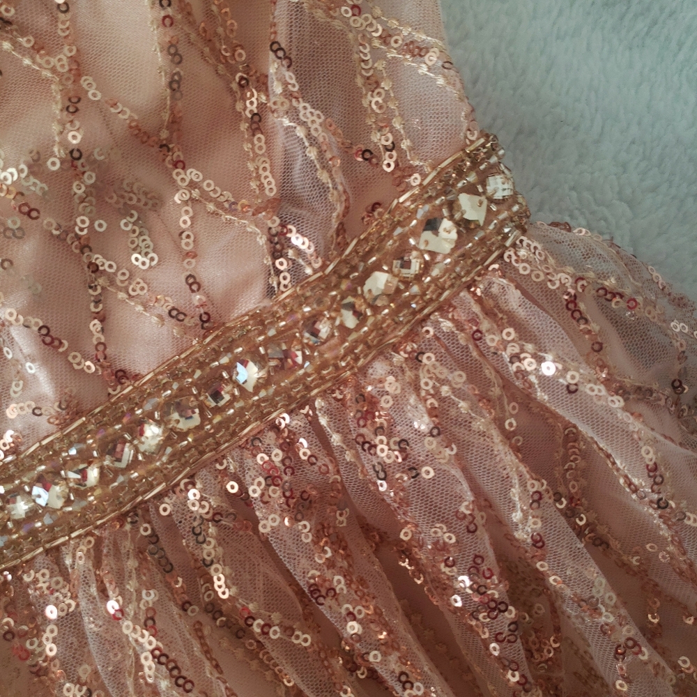 Rose Gold Halter Sequin Long Prom Dress size 3/4 - Picture 6 of 7